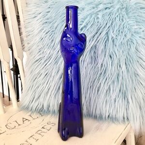 Happy Cat, Cobalt Blue, 2007, Glass, Wine Bottle, 13" Tall, Nice Condition